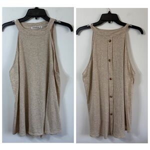 Hanger 55 Oatmeal Ribbed High Neck Button Back Halter Tank Top XL